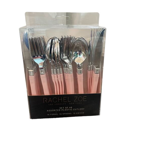 RACHEL ZOE Set of 48 Posh PINK Assorted Disposable Plastic Cutlery NEW - Picture 7 of 9